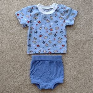 Kate Quinn Blue Bamboo Bloomers + Blue Cotton Bear Print T-Shirt 3-6 Months